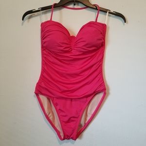 La Blanca pink/coral ruched one piece swimsuit